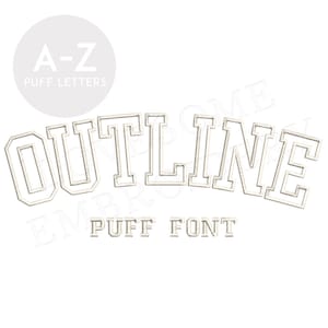 College Outline 4inch Puff Font A-Z Machine Embroidery Sports Letters, Puff 3D Foam Embroidery Font Digital Download | Lovesome Design