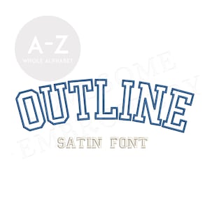 College Outline 1.5inch Satin Font A-Z Machine Embroidery Sports Letters, Satin Stitch Embroidery Font Digital Download | Lovesome Design