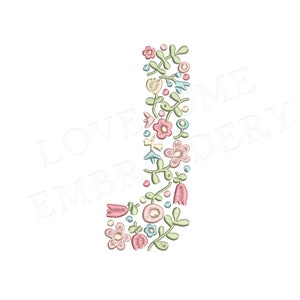 NUEVA letra floral J 8 pulgadas A-Z diseño de bordado de máquina letras de flores delicadas en colores primaverales descarga digital / diseño encantador
