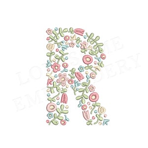 NOVA Letra Floral R 8 polegadas A-Z Design de Bordado à Máquina Letras de Flores Delicadas em Cores da Primavera Download Digital | Design adorável
