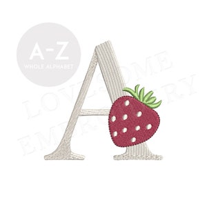 Fonte de bordado de máquina A-Z de monograma de morango 4 polegadas Arquivos de bordado BX do alfabeto de morango | Design adorável