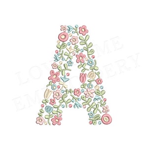 NUEVA letra floral A 8 pulgadas A-Z diseño de bordado de máquina letras de flores delicadas en colores primaverales descarga digital / diseño encantador