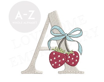 Cherries Bow Monogram 4inch A-Z Machine Embroidery Font Cherry