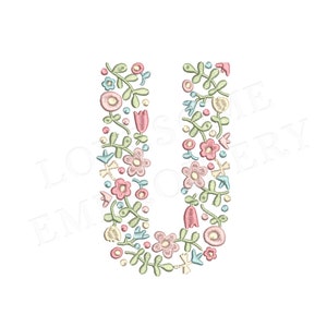 NUEVA letra floral U 8 pulgadas A-Z diseño de bordado de máquina letras de flores delicadas en colores primaverales descarga digital / diseño encantador