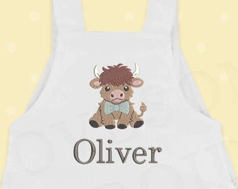 Bow Tie Highland Cow 2 Sizes Machine Embroidery Design, Cute Little Cow Baby Boy Embroidery File | Lovesome Design