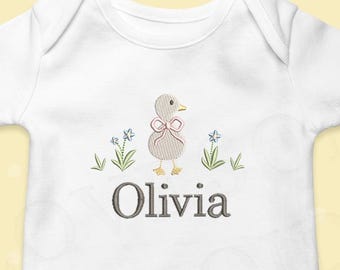 Baby Duck Bow Meadow 5inch 6nch 7inch Machine Embroidery Design, Baby Girl Goose Embroidery File Digital Download | Lovesome Design