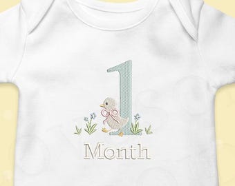Milestones Baby Duck 5inch Baby Months Machine Embroidery Baby Girl Milestones Numbers Digital Download | Lovesome Design