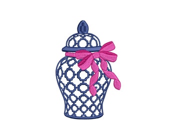 Chinoiserie Ginger Jar Bow 4inch Máquina Bordado Diseño Descarga Digital / Bordado Lovesome