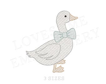 Niedliche Gans mit Fliege in drei Größen Maschinenstickerei, Stickmuster, eine Gans mit Fliege | Liebevolles Design