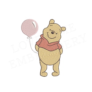 Oso Pooh con globo 3 pulgadas máquina bordado diseño bebé bordado descarga digital / diseño encantador