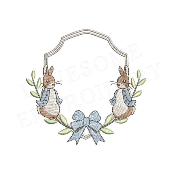 Peter Rabbits Bow Crest 5x7 Machine Embroidery Design Digital Download | Lovesome Design