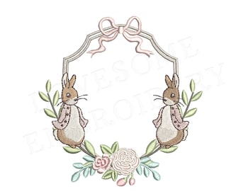 Floral Rabbits Bow Crest 5x7 Machine Embroidery Design Digital Download | Lovesome Design