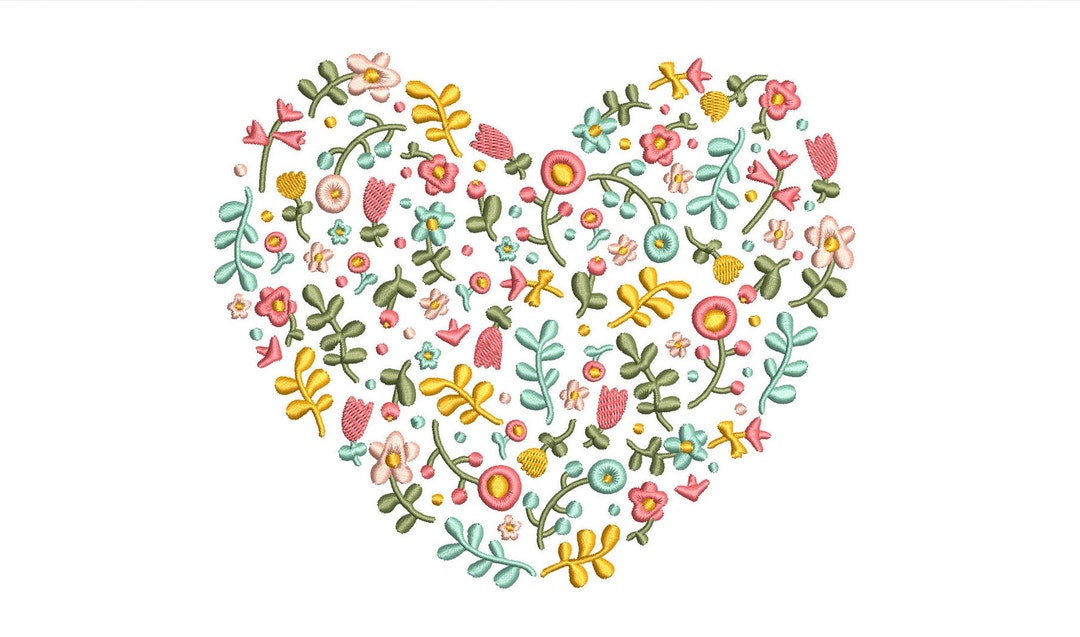 Floral Fill Heart 4inch Embroidery Design Machine Embroidery File ...
