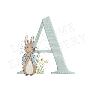 Fuente de bordado a máquina con el alfabeto A-Z de 5 pulgadas de Peter Rabbit Descarga digital / Lovesome Design