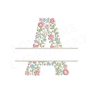 NUEVA letra floral dividida A Diseño de bordado de máquina de 4 pulgadas Flores delicadas Fuente dividida en colores primaverales Descarga digital / Diseño encantador