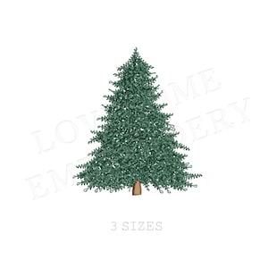 May include: A detailed illustration of a green Christmas tree with a brown trunk. The tree is a classic evergreen shape, with a textured appearance. The text "3 SIZES" is at the bottom of the image.