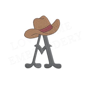 Sombrero de vaquero de 4 pulgadas, fuente de bordado A-Z con monograma, archivo digital de bordado a máquina occidental / Lovesome Design
