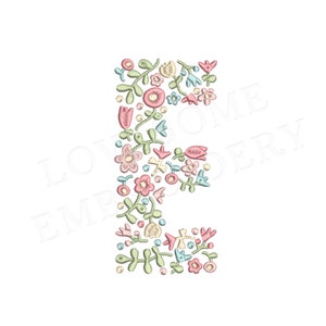 NUEVA letra floral E 4 pulgadas A-Z diseño de bordado de máquina letras de flores delicadas en colores primaverales descarga digital / diseño encantador