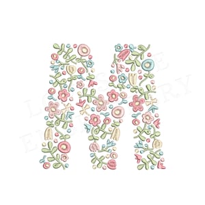 NOVA letra floral M 4 polegadas design de bordado à máquina letras delicadas de flores em cores de primavera download digital | Design adorável