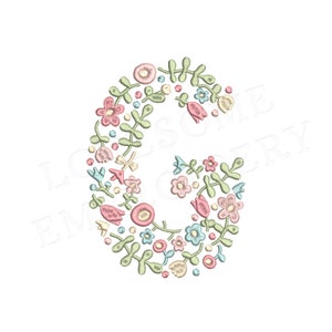 NUEVA letra floral G 4 pulgadas diseño de bordado de máquina letras de flores delicadas en colores primaverales descarga digital / diseño encantador