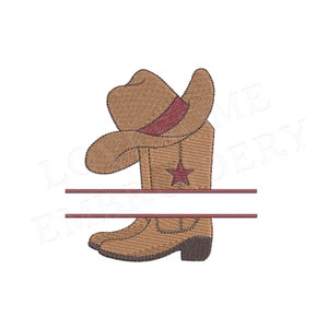 Cowboy Boots and Hat Split 5inch Embroidery Design, Western Machine Embroidery Digital File | Lovesome Design