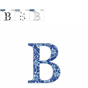 Puede incluir: Un dise&ntilde;o de bordado floral azul de la letra B. El dise&ntilde;o mide 76,8 mm por 94,4 mm e incluye 10.970 puntadas.