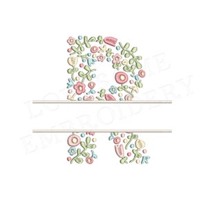 NUEVA letra floral dividida R 4 pulgadas diseño de bordado de máquina flores delicadas fuente dividida en colores primaverales descarga digital / diseño encantador