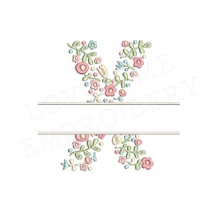 NUEVA letra floral dividida X 4 pulgadas diseño de bordado de máquina flores delicadas fuente dividida en colores primaverales descarga digital / diseño encantador