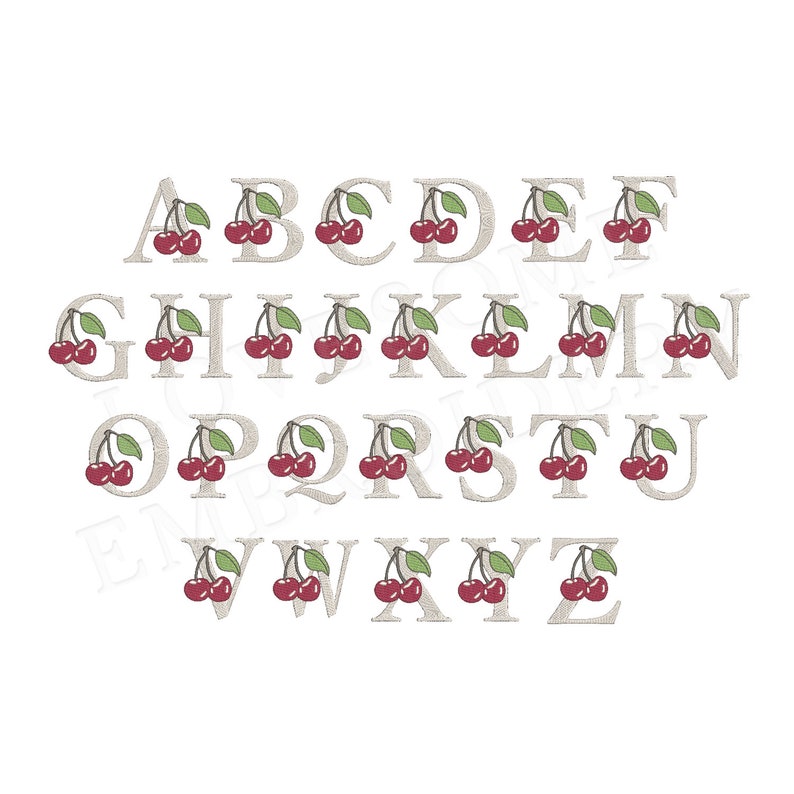 Cherry Monogram 4inch A-Z Machine Embroidery Font Red Cherries Alphabet ...