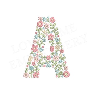 NOVA Carta Floral A Design de bordado à máquina de 4 polegadas Letras de flores delicadas em cores de primavera Download digital | Design adorável