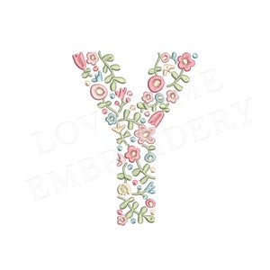 NUEVA letra floral Y 4 pulgadas diseño de bordado de máquina letras de flores delicadas en colores primaverales descarga digital / diseño encantador