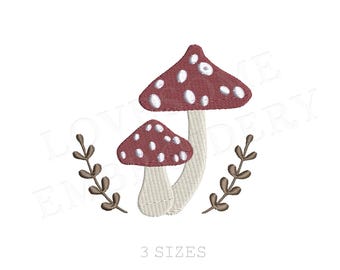 Motif de broderie champignon en 3 tailles : 7,6 cm, 8,9 cm et 10,2 cm. Adorable champignon d'automne. Téléchargement numérique pour broderie machine | Joli motif