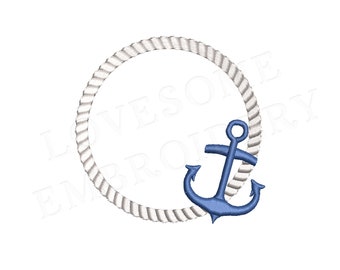 Anchor Rope Frame 3inch Embroidery Design, Nautical Machine Embroidery Digital File | Lovesome Design