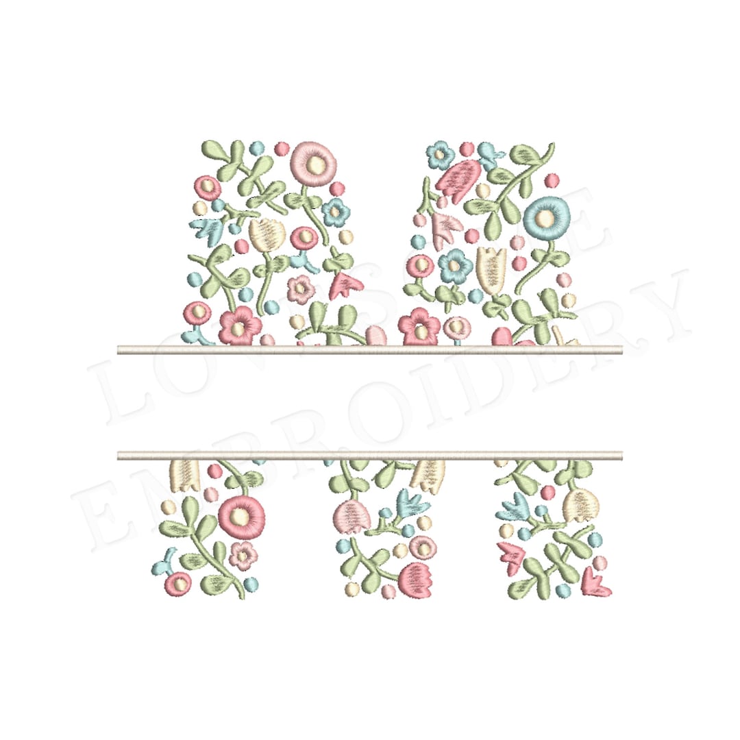NEW Split Floral Letter M 4inch Machine Embroidery Design Dainty ...