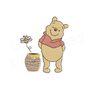 Pooh oso miel olla 4 pulgadas máquina bordado diseño bebé bordado descarga digital / diseño encantador