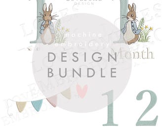 BUNDLE Baby Boy Milestones ALL SIZES Peter Rabbit Machine Embroidery Design Bundle (Digital Download)  | Lovesome Design