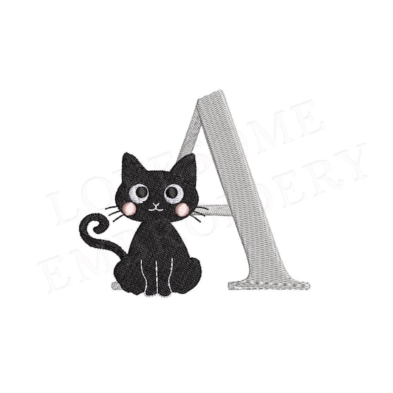 Cute Black Cat Alphabet 4inch A-Z Machine Embroidery Font Digital Download | Lovesome Design