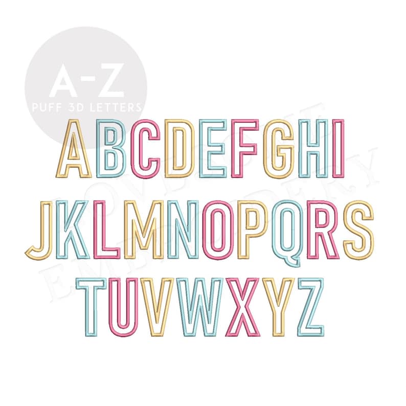 Milk Outline 3inch Puff Font A-Z Machine Embroidery Puff Stitch Letters ...