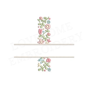 NUEVA letra floral dividida I 4 pulgadas diseño de bordado de máquina flores delicadas fuente dividida en colores primaverales descarga digital / diseño encantador