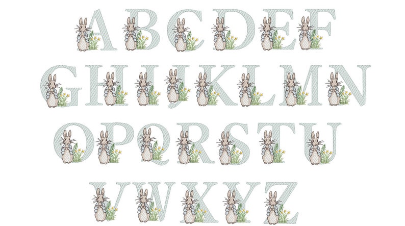 Peter Rabbit Sign Abc Peter Rabbit 4inch Quick Stitch Alphabet A-Z Machine Embroidery Font ...