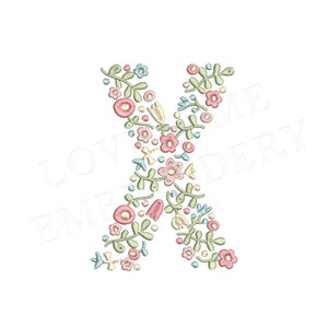 NUEVA letra floral X 4 pulgadas diseño de bordado de máquina letras de flores delicadas en colores primaverales descarga digital / diseño encantador