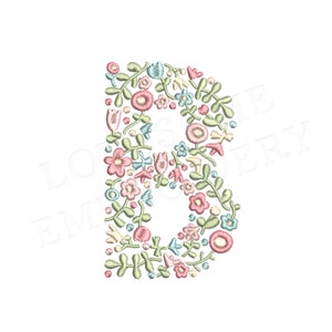 NUEVA letra floral B 4 pulgadas diseño de bordado de máquina letras de flores delicadas en colores primaverales descarga digital / diseño encantador