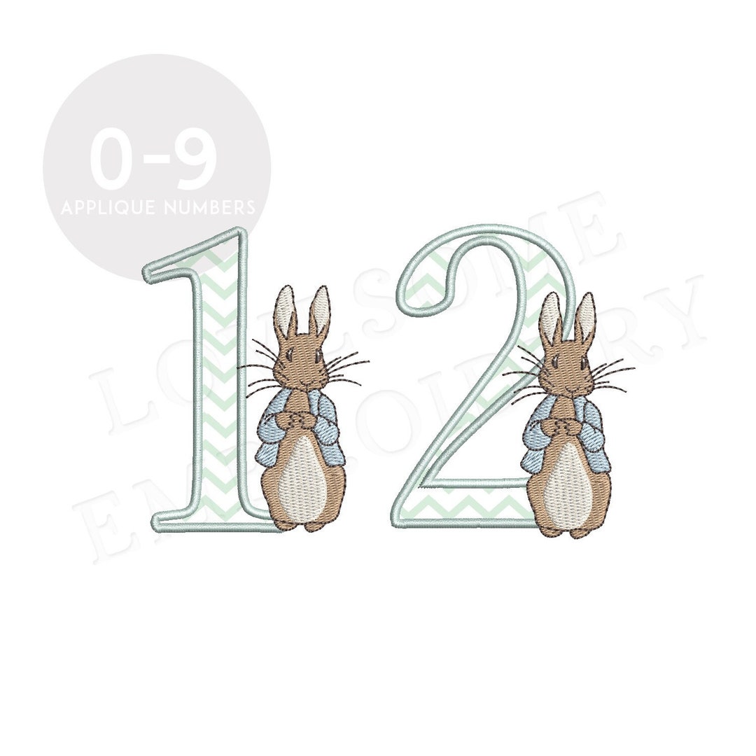 Peter Rabbit Applique Pattern Applique Numbers 5inch Peter Rabbit 0-9 Machine Embroidery Numbers ...