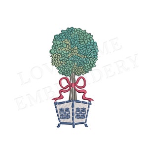 Chinoiserie Topiary 4X4 Embroidery Design, Chinoiserie Chic Topiary in a Bamboo Pot with Bow Digital Download | Lovesome Design