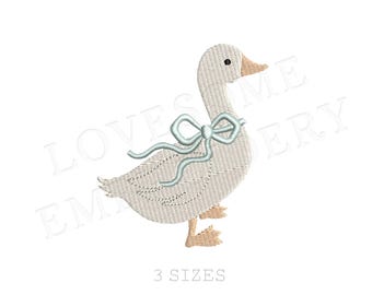 Niedliche Gans mit Schleife in drei Größen, Maschinenstickerei, Stickdatei mit Schleife | Liebevolles Design