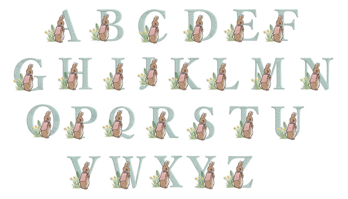 Cottontail Rabbit 4inch Alphabet A-Z Machine Embroidery Font Digital ...