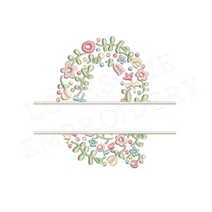 NUEVA letra floral dividida Q 4 pulgadas diseño de bordado de máquina flores delicadas fuente dividida en colores primaverales descarga digital / diseño encantador