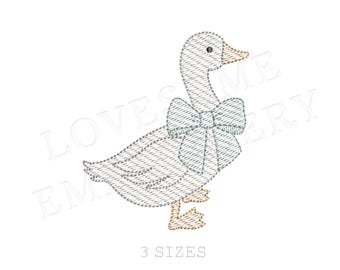 Niedliche Gans mit großer Schleife Quick Stitch Mini Drei Größen, Maschinenstickerei, zauberhafte Gans mit Schleife Stickdateien | Liebevolles Design