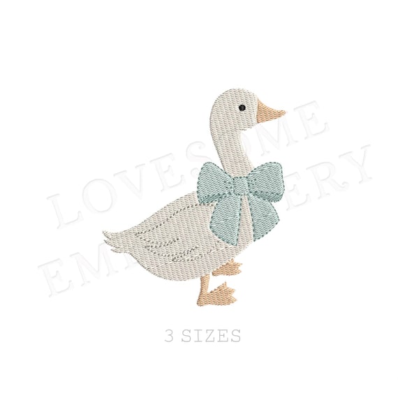 Cute Silly Goose Mini Three Sizes Machine Embroidery Design, Lovely Goose with Big Bow Multiple Size Embroidery File | Lovesome Design