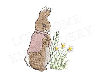 Cottontail Rabbit with Florals 7inch Machine Embroidery Design Digital Download | Lovesome Design